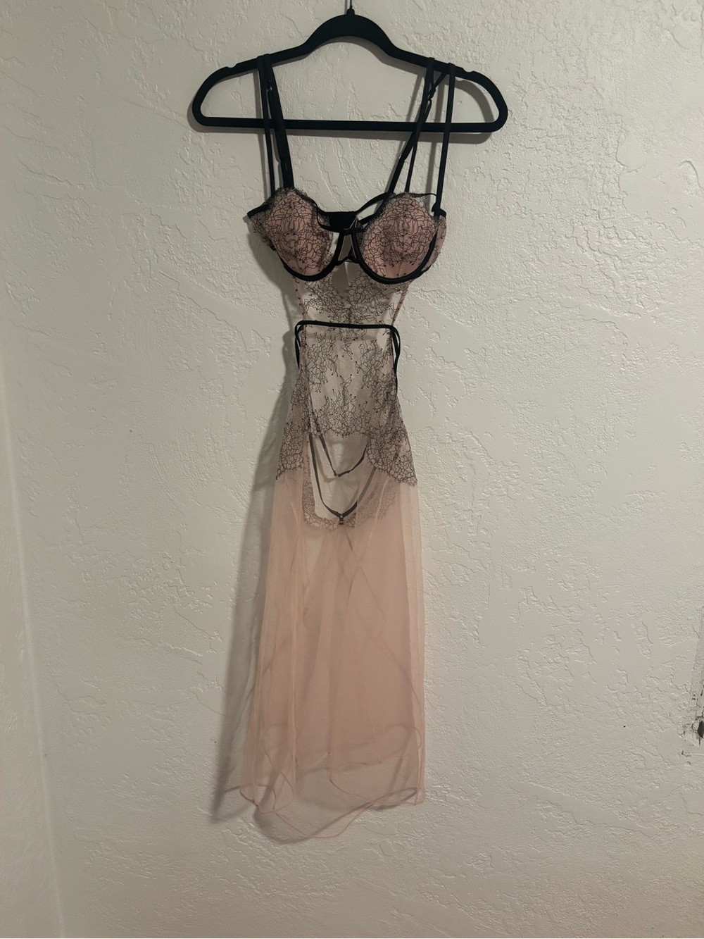 Victoria's Secret Pink and Black Sheer Lace Chemise with Underwire